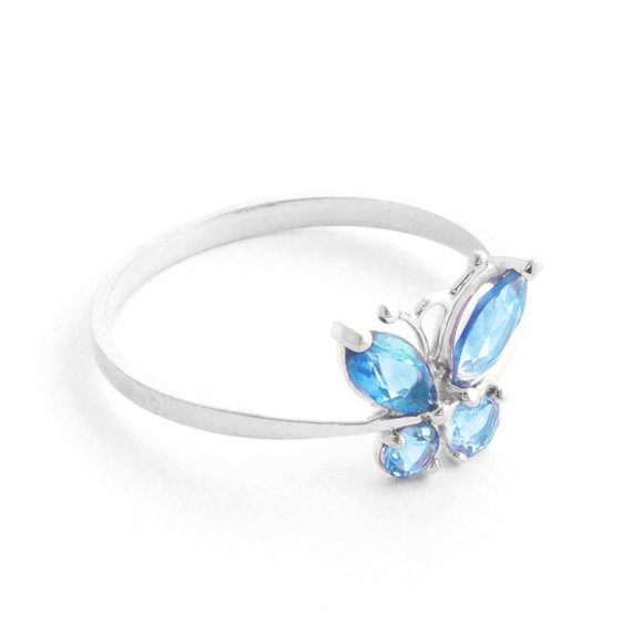14K. SOLID GOLD BUTTERFLY RING WITH  BLUE TOPAZ - Picture 4 of 7